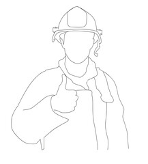 line art drawing vector illustration of firefighter.