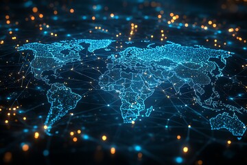 Futuristic digital map of the world with glowing network