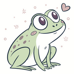 Cute cartoon frog with heart vector illustration for children and design
