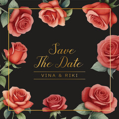 Wedding invitation card template with beautiful rose flower