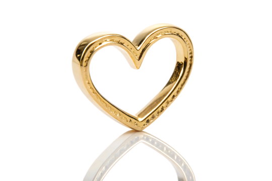 gold heart with a reflection of itself isolated on white background png, ai generated