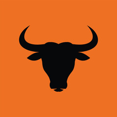 Striking minimalist bull head logo on bold orange background. Symmetrical, modern black line design shows strength and style—perfect for branding, sports, or business identity.