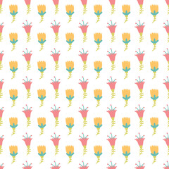 Seamless Pattern of Colorful Floral Motifs With Yellow and Pink Flowers