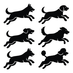 set of six running dog silhouettes