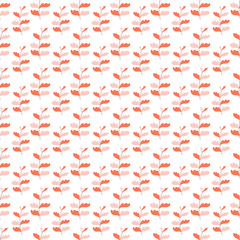 Seamless Pattern With Red and Pink Hand-Drawn Leaf Motifs