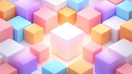 Obraz premium Colorful 3D Cubes Arrangement with Soft Lighting, Featuring Vibrant Pastel Shades in a Digital Space, Ideal for Backgrounds and Abstract Art Projects