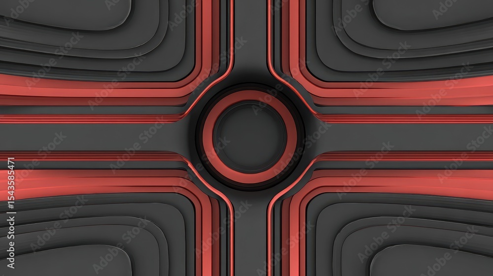 Poster abstract geometric design featuring layered black and red shapes creating a modern artistic backgrou
