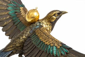 

 gold winged bird-with a-golden object on-itschest isolated on white background png,ai generated