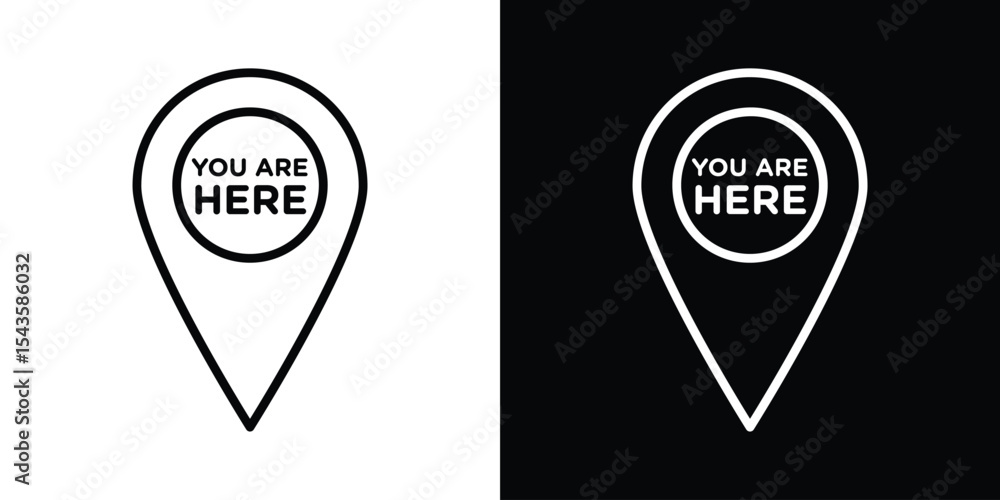 Poster you are here pointer icon filled flat sign concept for web design.