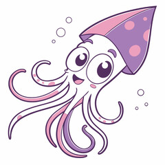 Cheerful cartoon squid character illustration with pink and purple accents isolated on white