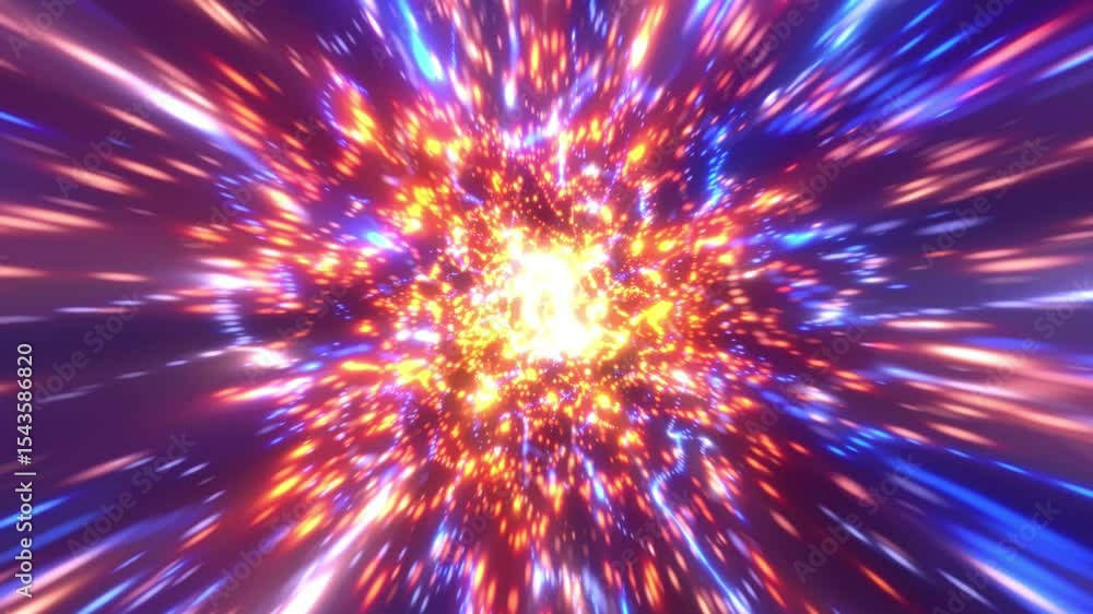 Poster abstract energetic background with bright rays of light and bright glowing moving particles of dust 