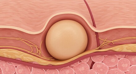 Illustration of skin structure with cyst or tumor formation, medical visualization