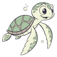 Cute cartoon sea turtle swimming with bubbles in the ocean illustration