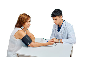 Medical Professional Checks Patient's Blood Pressure in Clinical Setting