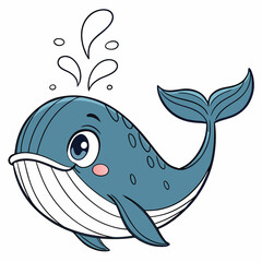 Fototapeta premium Cute cartoon whale with water spout isolated on white background illustration