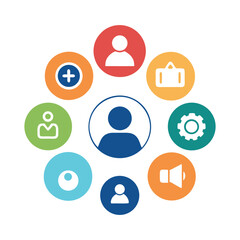 Social media management circle of colorful icons vector illustration on white