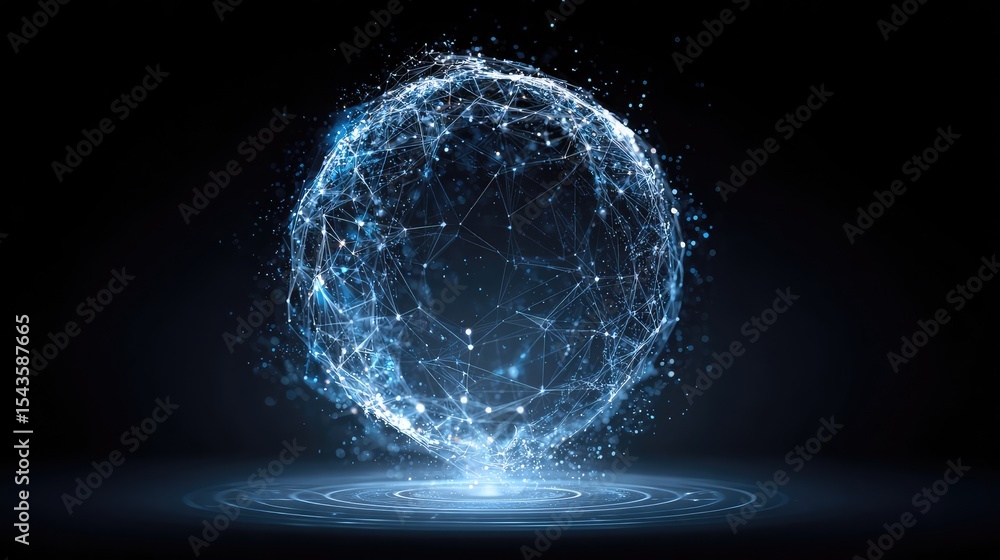 Poster futuristic digital sphere with glowing network of connections, abstract representation of technology