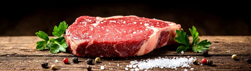 Juicy steak preparation rustic kitchen food photography dark environment close-up culinary art