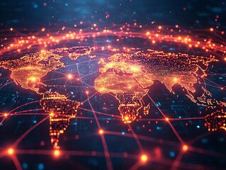Global data exchanges glowing world map with interconn