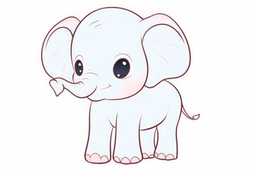 Naklejka premium Cute simple cartoon elephant line art vector SVG in black and white