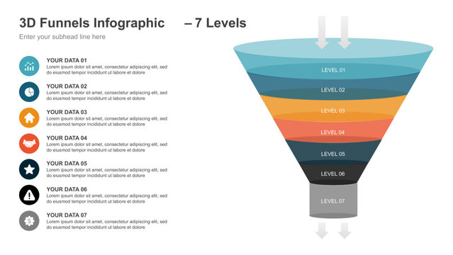 3D Funnels Infographic with 5 Levels
