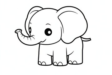 Cute simple black and white cartoon elephant coloring page with thick bold outline and crisp lines on flat background for kids