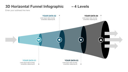 3D Horizontal Funnel Infographic - 3 Levels