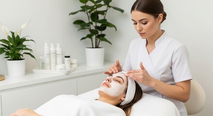 Woman receiving facial treatment at spa salon