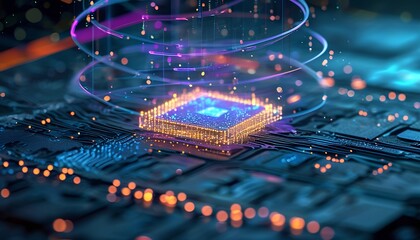 Technology electronic circuit board with processor background