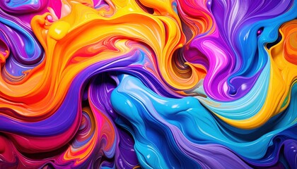 Fototapeta premium Vibrant Swirls: A mesmerizing abstract close-up showcases swirls of colorful acrylic paint, creating a bold and energetic texture.