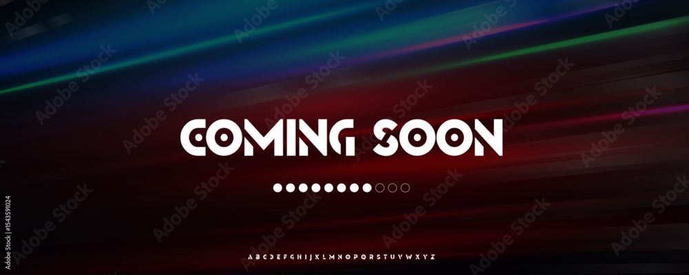 Poster bold coming soon text on futuristic gradient background with modern geometric font, ideal for web la