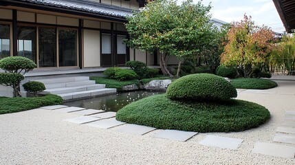 Tranquil waterfall flowing through zen garden in japan nature photography peaceful atmosphere serene viewpoint