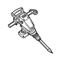 Jackhammer outline illustration powerful demolition tool construction equipment black and white vector