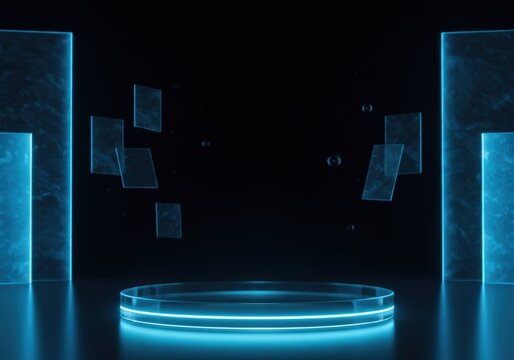A modern neon stage offers a sleek and stylish presentation space for digital displays.