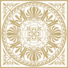 Vector golden classic Greek square ornament. Rectangle of Ancient Greece and Roman Empire. Byzantine painting of walls, floors and ceilings. Decoration of European palaces.

