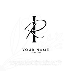 IR RI initial letter handwriting wedding logo design