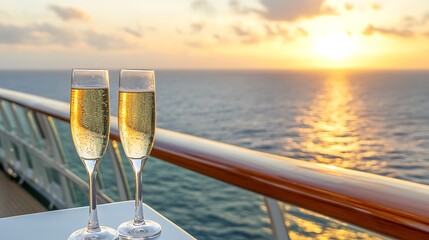 Luxury cruise sunset experience ocean view glasses of champagne serene atmosphere romantic setting unforgettable moments