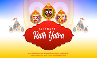 Lord Jagannath, Balabhadra and Subhadra on annual Ratha Yatra in Odisha festival background