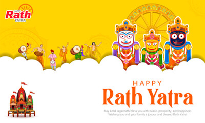 chariot of Lord Jagannath, Balabhadra and Subhadra on annual Rathayatra in Odisha festival background