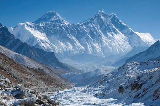 Top of Mount Everest and  Lhotse peak as seen