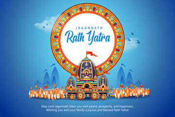 chariot of Lord Jagannath, Balabhadra and Subhadra on annual Rathayatra in Odisha festival background