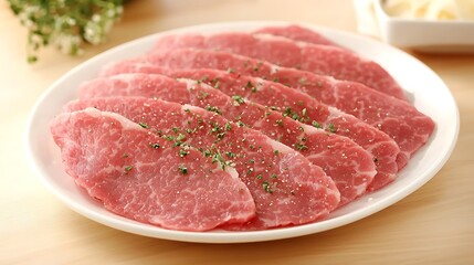 Fototapeta premium Indulge in wagyu beef carpaccio exquisite raw delicacy gourmet restaurant culinary art modern setting close-up view luxurious taste