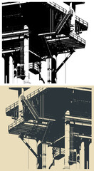 Metal structures of the offshore oil platform close up