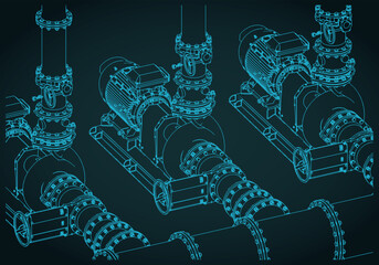 Water pumping station system illustration