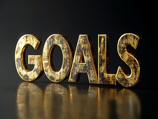 High resolution golden text GOALS with a shiny reflect