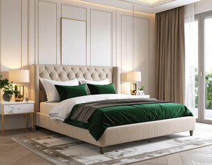 Luxurious Modern Bedroom Design with Green and Gold Elements