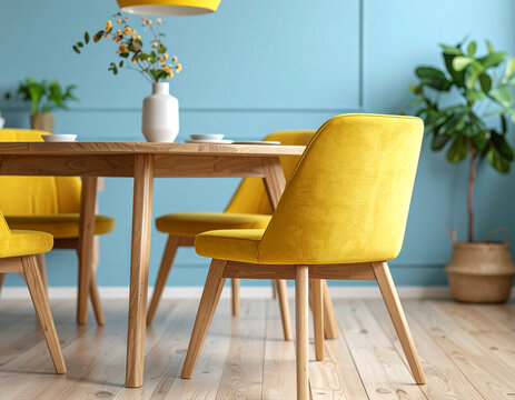 Cozy chic yellow chai ngb closeup homey dining room stylish decor bright atmosphere inviting ambiance