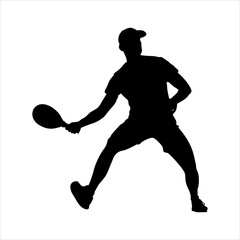 Pickleball Player in Ready Stance Sporty Silhouette, Athletic Male Preparing to Swing in Pickleball Match Vector Silhouette