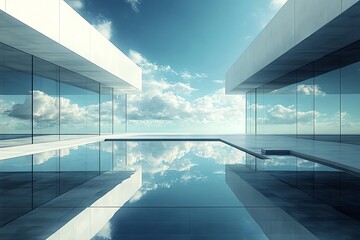 High rise office building with sleek glass panels