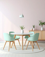 Create a cozy chic scandinavian dining room in mint green home inspiration interior design serene environment aesthetic concept